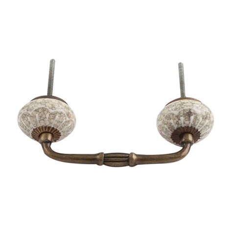 White Crackle Wheel Ceramic Bridge Cupboard Handle