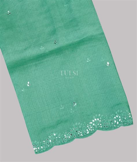 Buy Bluish Green Silk Kota Embroidery Saree T655452