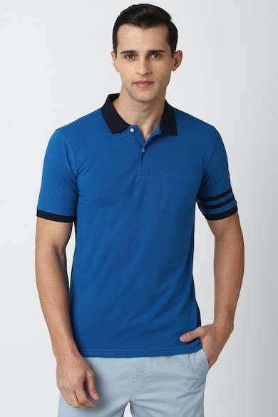 Buy Men Blue Solid Polo Neck Collar T-shirt Online - 703317 | Peter England