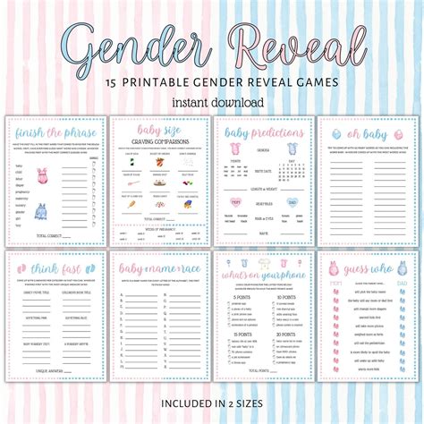 Gender Reveal Printable Games Gender Reveal Bundle Gender - Etsy