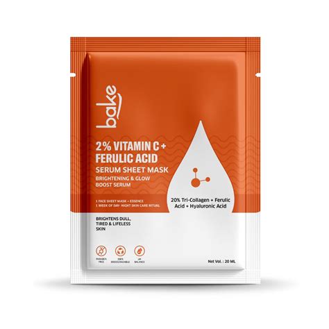 Bake 2% Vitamin C + Ferulic Acid Serum Sheet Mask for Dark Circles, Sp ...