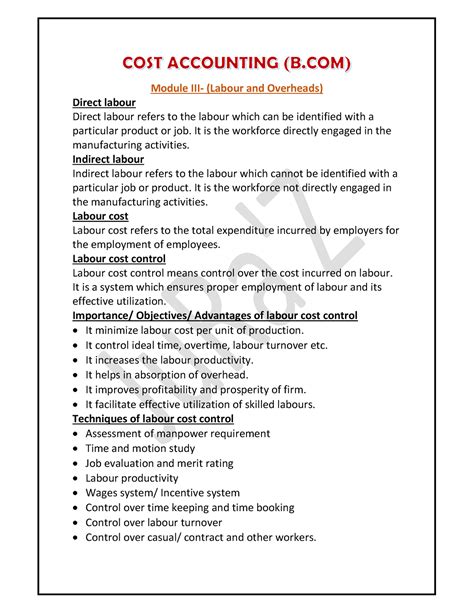 Cost accounting- Bcom- Module III - Module III- (Labour and Overheads ...