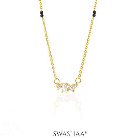 Shanvika Solitaire Diamond 18K Gold Plated Mangalsutra – Swashaa