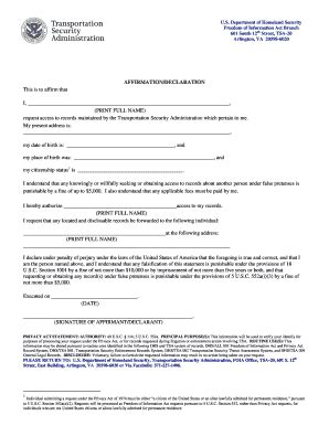 Tsa Statement - Fill Online, Printable, Fillable, Blank | pdfFiller