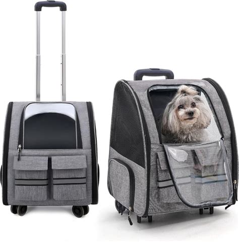 Backpack Pet Travel Carrier with Rolling Wheels, Pet Carrier Backpack ...