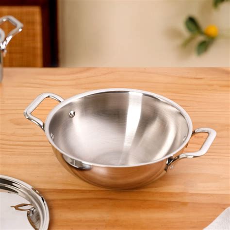 Aluminium Core Stainless Steel Kadai With Lid 3000ml Online - Premium ...