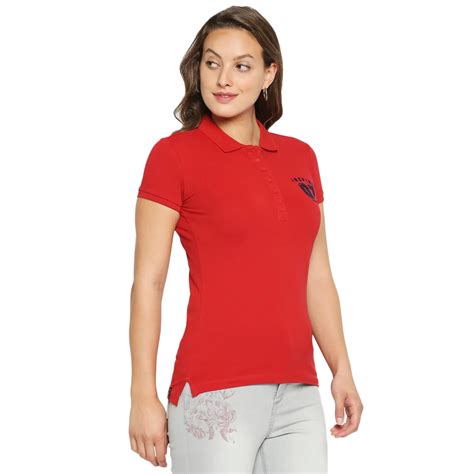Being Human Slim Fit Woman Polo Neck T-Shirts-Bright Red