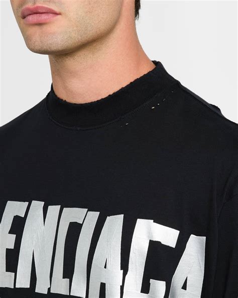 Balenciaga Men's Taped-Logo Distressed T-Shirt | Neiman Marcus