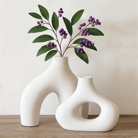 Buy PUREZENTO Abstract White Ceramic Donut Vase 5.4 & 7.7 Inch - Set of ...