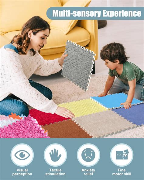 12 Set Sensory Floor Tiles - Textured Sensory Mats, Interlocking ...