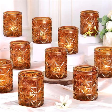 Amazon.com: 24Pcs Vintage Amber Votive Candle Holders, Amber Glass Tea ...