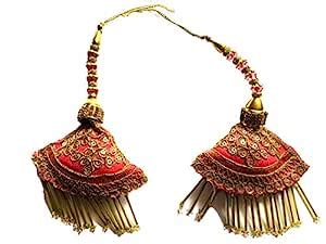 Handmade Pink and Gold Colour Cotton Hanging Tassel Latkan for Lehenga ...