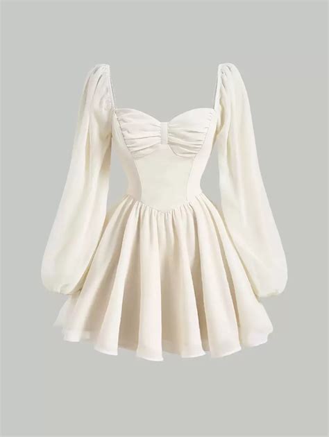 SHEIN MOD Dress With Sleeves Sweetheart Neck Lantern Sleeve Ruched Bust ...