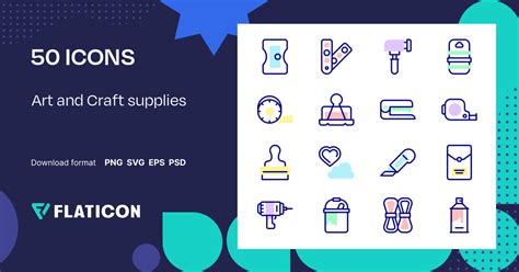 Art and Craft supplies Icon Pack | Lineal color | 50 .SVG Icons