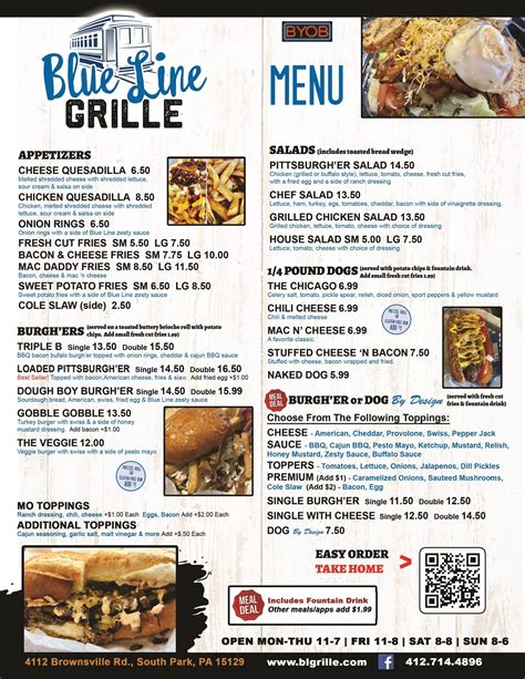 Menu at Blue Line Grille restaurant, South Park Township