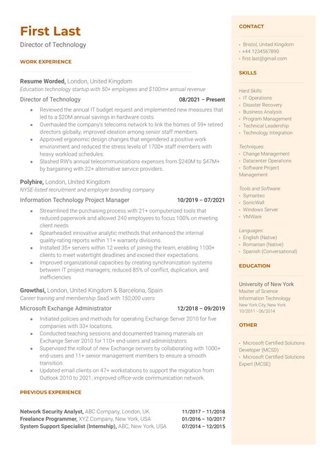 Technology Resume Examples 的图像结果
