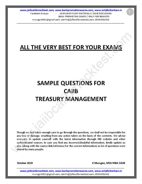 CAIIB Treasury Management Sample Questions for December Exams - Studocu