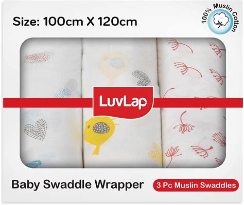 Buy LuvLap 100% Cotton Muslin Baby Swaddle Set, Pack of 3, Size-120cm x ...