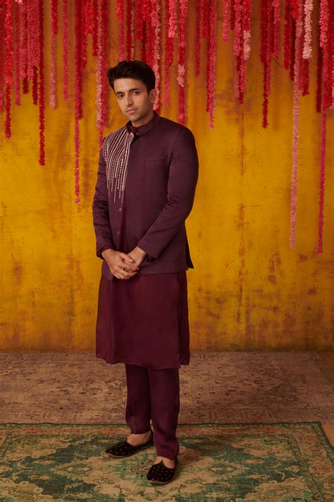 Purple Embroidered Bandhgala Jacket Set – Masumi Mewawalla