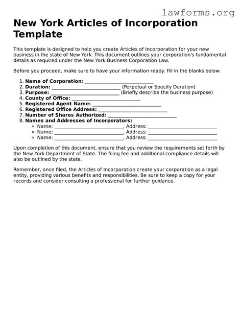 Free New York Articles of Incorporation Template ️ Fillable PDF Form