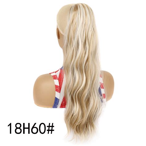 Namzi Long Ponytail Extensions, 23.6 Inch Drawstring Clip in Curly Wavy ...
