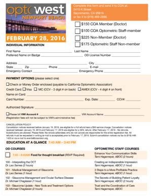 Fillable Online coavision Complete this form and send it to COA at ...
