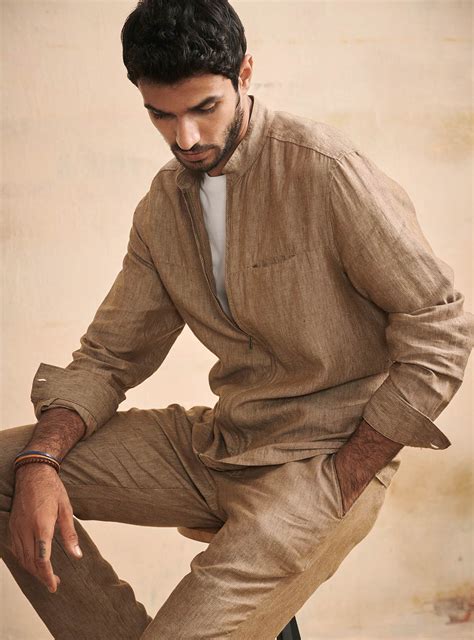 Buy Bronze Overshirt | Casual Khaki Linen Shirt for Men Online ...