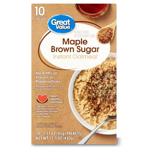 Great Value Maple & Brown Sugar Instant Oatmeal, 10 Packets