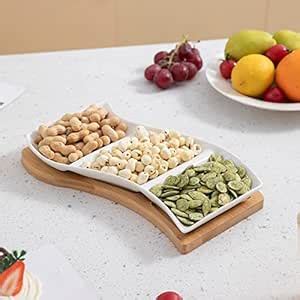 HOKIPO Wooden Bamboo Square Serving Tray With Ceramic Bowl For Snacks ...