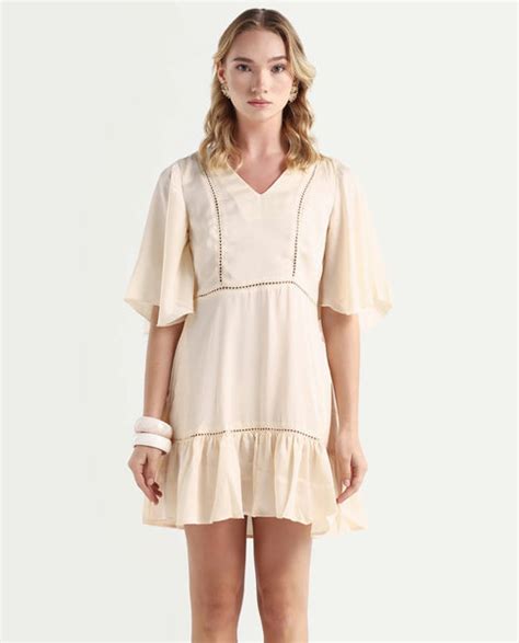 Rareism Women's Zyrus Off White Polyester Fabric Short Sleeves V-Neck ...