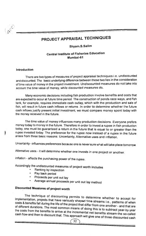 Project appraisal techniques - C^' PROJECT APPRAISAL TECHNIQUES Shyam ...