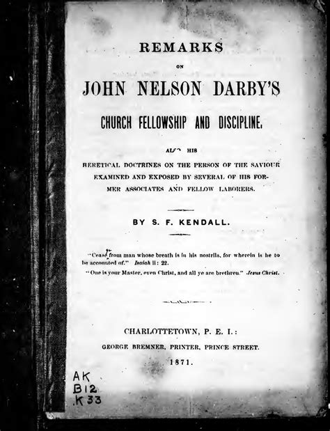 Remarks on John Nelson Darby's Church Fellowship and Discipline ...