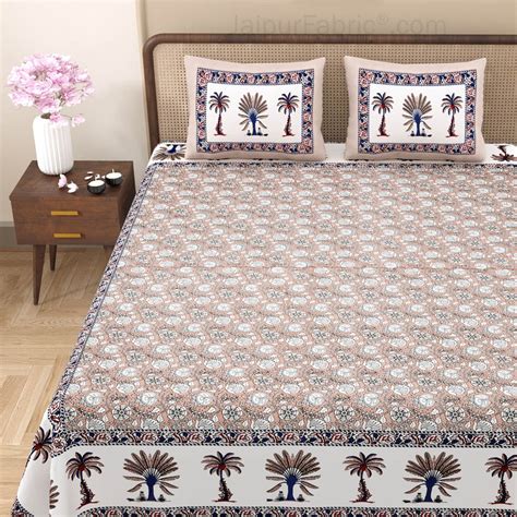Whimsical Woodcuts Taupe Block Print Pure Cotton Double Bedsheet ...