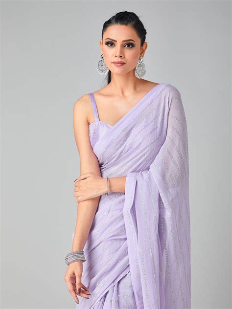 Bright Lilac Georgette Sequin Saree – Tirumala Designers
