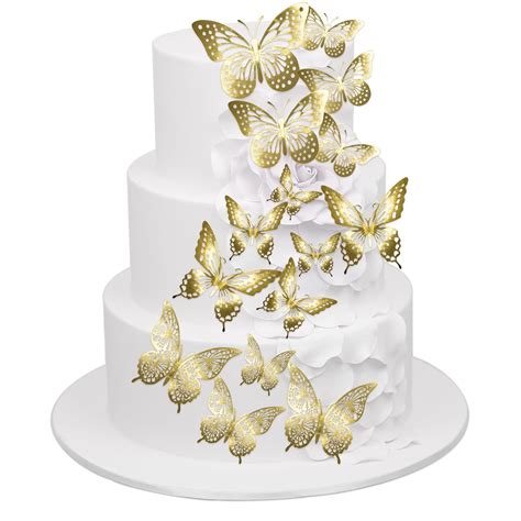 Buy Gyufise 36 Pack Gold Glitter 3D Butterfly Cupcake Toppers Hollow ...