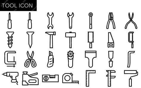 Premium Vector | Simple line drawing tool icon set Black and White