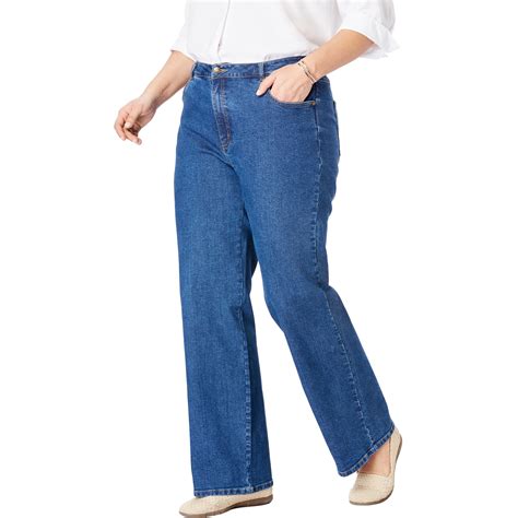 Woman Within Plus Size Stretch Denim Wide-Leg Five-Pocket Jeans ...