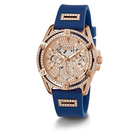 GUESS Ladies Blue Rose Gold Tone Multi-Function Watch – The Watch Factory