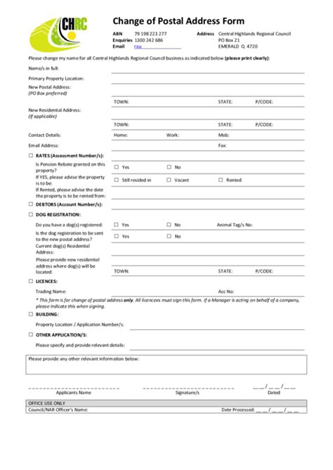 Image result for Change Address Form Printable