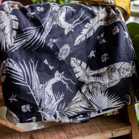 Black Jungle Cotton Floral Screen Printed Fabric Material – House of Ekam