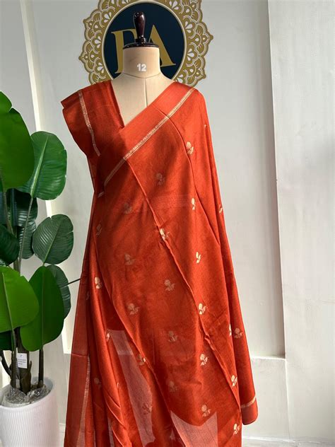 Rust orange 08 jute linen saree – House of Raadhvi