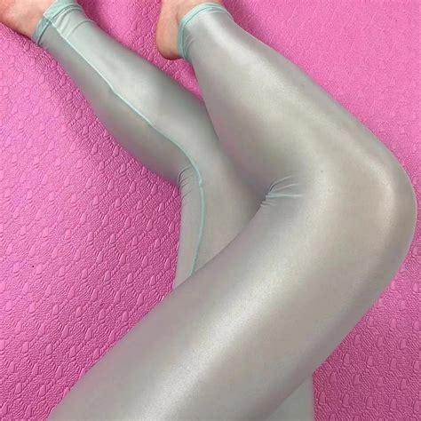 Summer Glossy Grey High Waist Seamless Women Leggings Plus Size Workout ...