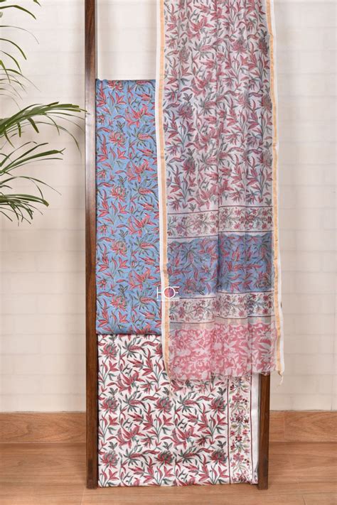 Hand Block Print Suits | Buy Unstitched Cotton Suit & Modal Silk Suit ...