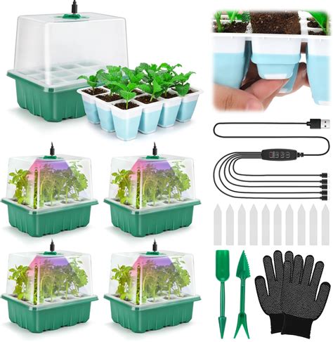 Amazon.com : 5 Pack Seed Starter Tray with Grow Light, Reusable ...