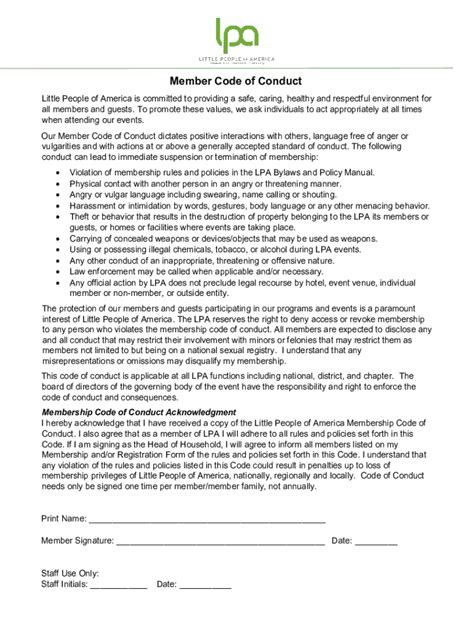 Fillable Online LPA Member Code of Conduct Fax Email Print - pdfFiller