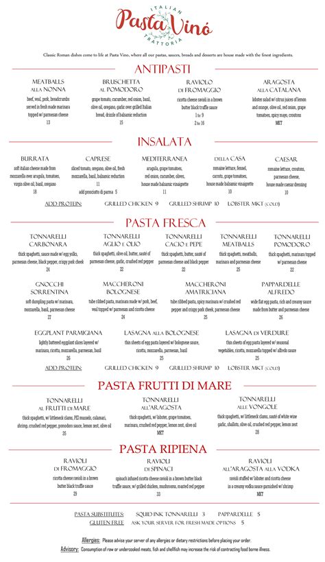 Menu – Pasta Vino
