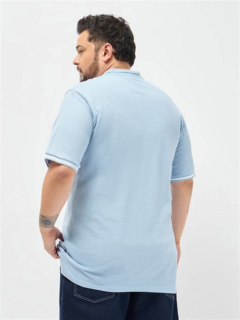 Plus Men's Light Sky Blue Solid Regular Fit Half Sleeve Cotton Polo T ...
