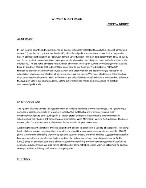 Women Suffrage - thesis - WOMEN’S SUFFRAGE -NIKITA DUBEY ABSTRACT In ...