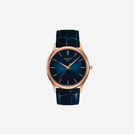 Tissot Excellence 18K Rose Gold Blue Dial Blue Leather Strap Watch ...