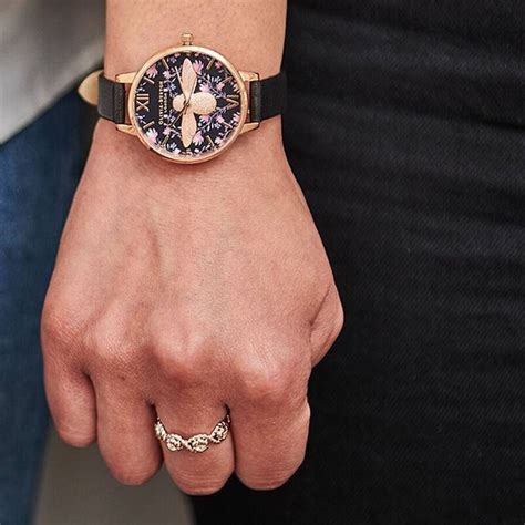 Buy Online Olivia Burton Quartz Analog Black Dial Leather Strap Watch ...